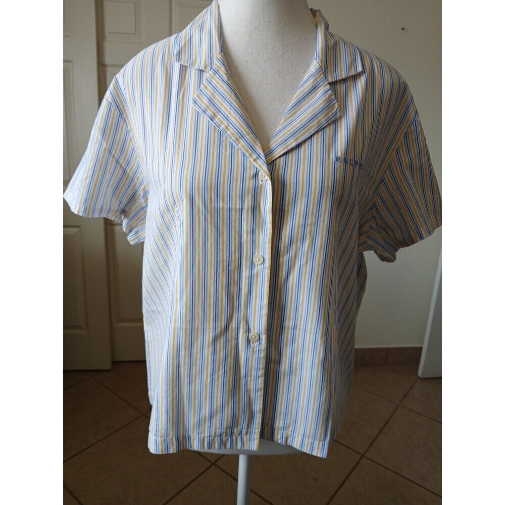 Lauren Ralph Lauren Short-Sleeve Button-Up in Blue and Yellow Stripe